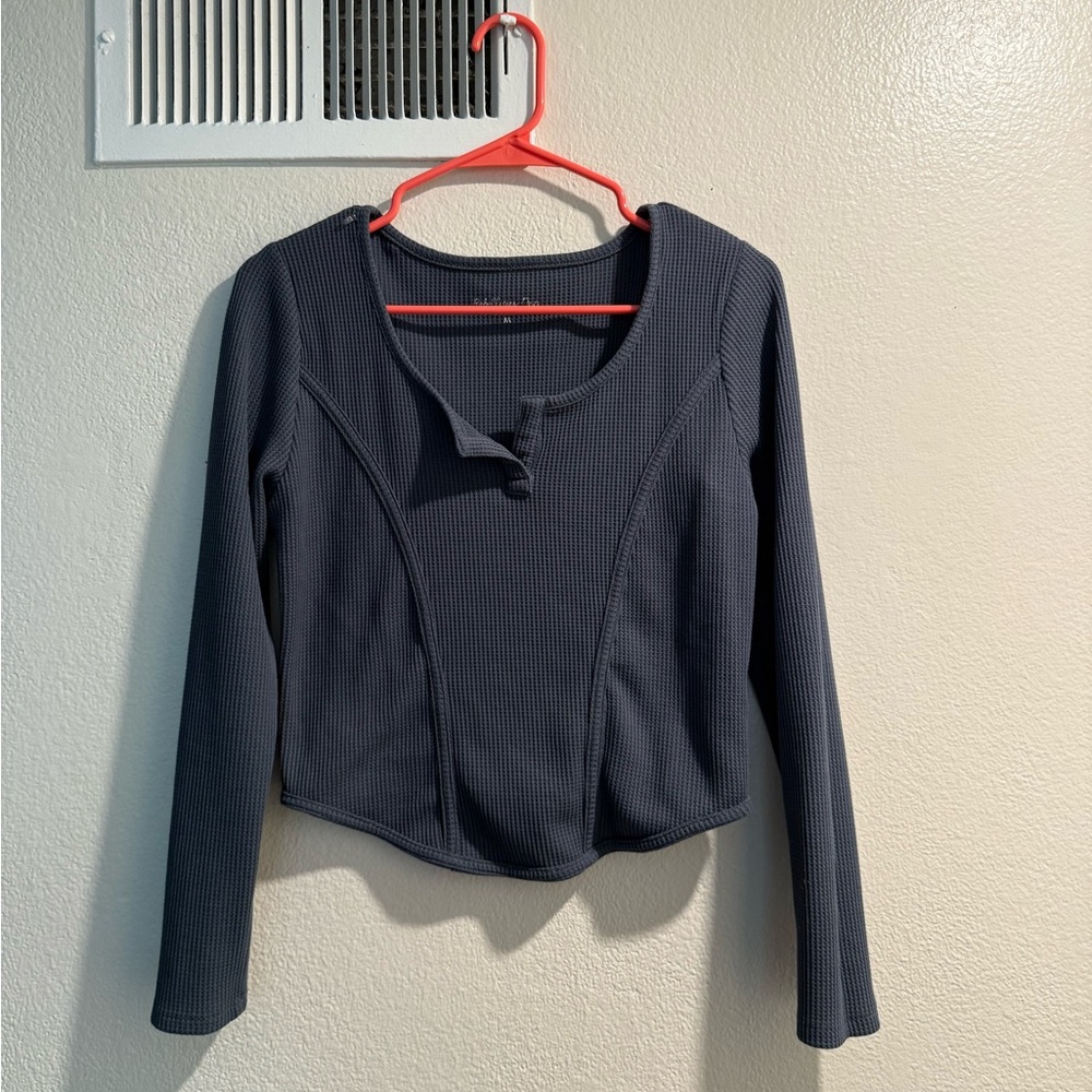 Rebellious One BlueGray Asymmetrical Crop Blouse